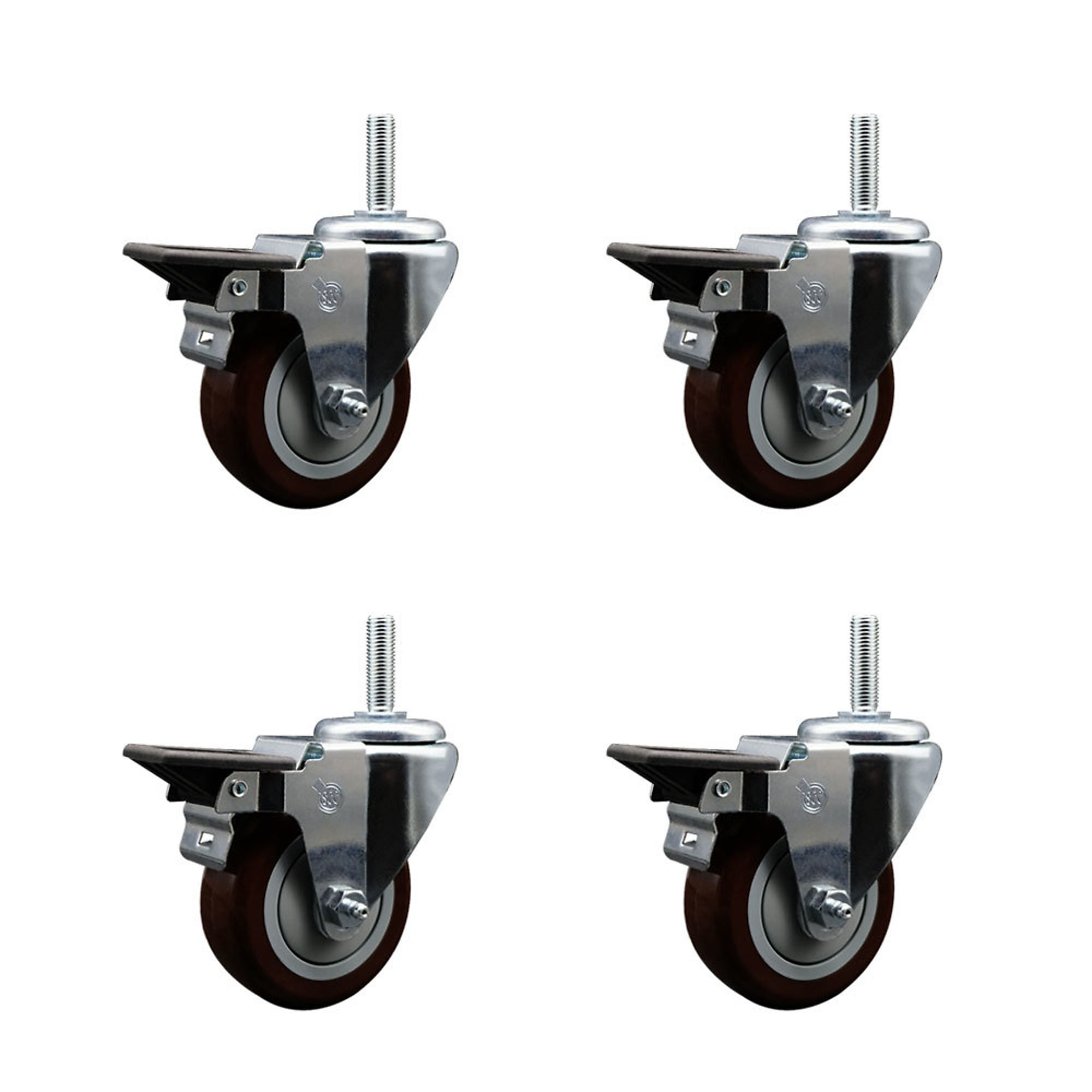 Service Caster, 3 1/2in. x 1 1/4in. Stem Casters, Wheel Diameter 3.5 in, Caster Type Swivel, Package (qty.) 4, Model# SCC-TS20S3514-PPUB-MRN-PLB-34212-4